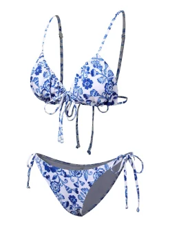 New Retro Stage 1950s Porcelain Strappy Bikini Blue & White