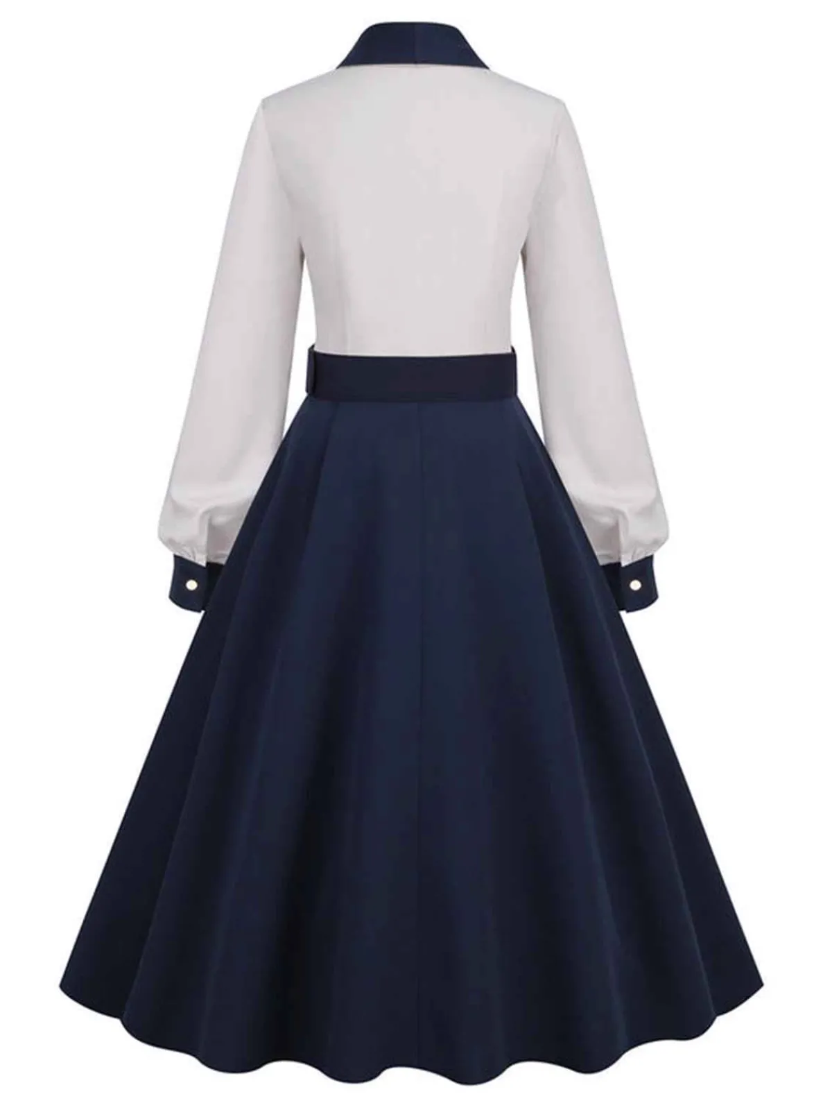 Outlet Retro Stage 1950s Solid Patchwork Dress Blue & White
