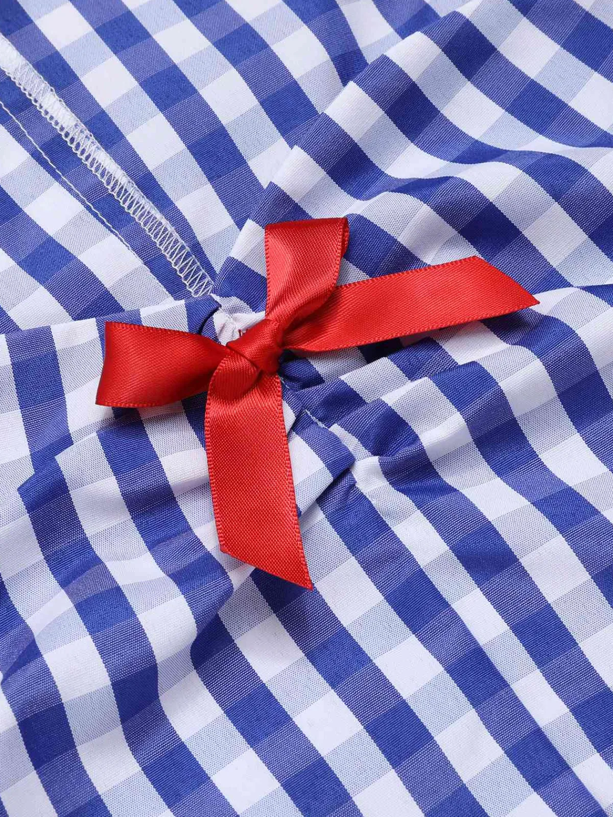 Clearance Retro Stage 1950s Sweetheart Neck Plaid Top Blue & White