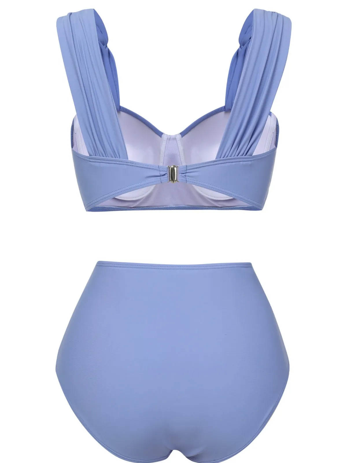 Discount Retro Stage 1960s Wide Strap Wrinkle Swimsuit Blue Grey