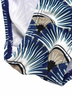 Sale Retro Stage 1930s Ancient Fan Lace-Up Bikini Set Blue