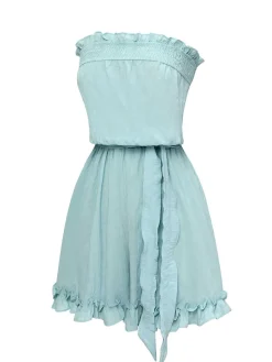 Hot Retro Stage 1950s Bandeau Ruffles Belted Romper Blue