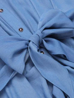 Discount Retro Stage 1960s Batwing Tencel Denim Shirt Dress Blue