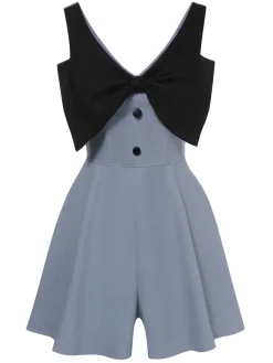 Clearance Retro Stage Blue 1950s Big Bowknot Patchwork Romper Light Blue