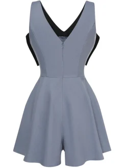 Clearance Retro Stage Blue 1950s Big Bowknot Patchwork Romper Light Blue