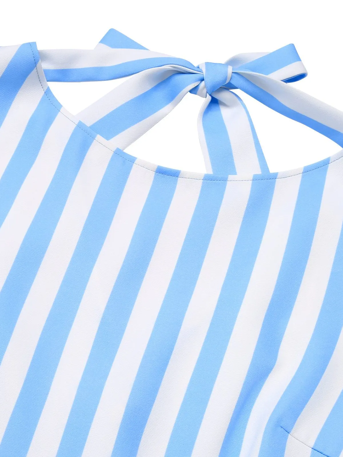 Online Retro Stage 1940s Boat Neck Stripes Bow Dress Blue