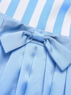 Online Retro Stage 1940s Boat Neck Stripes Bow Dress Blue
