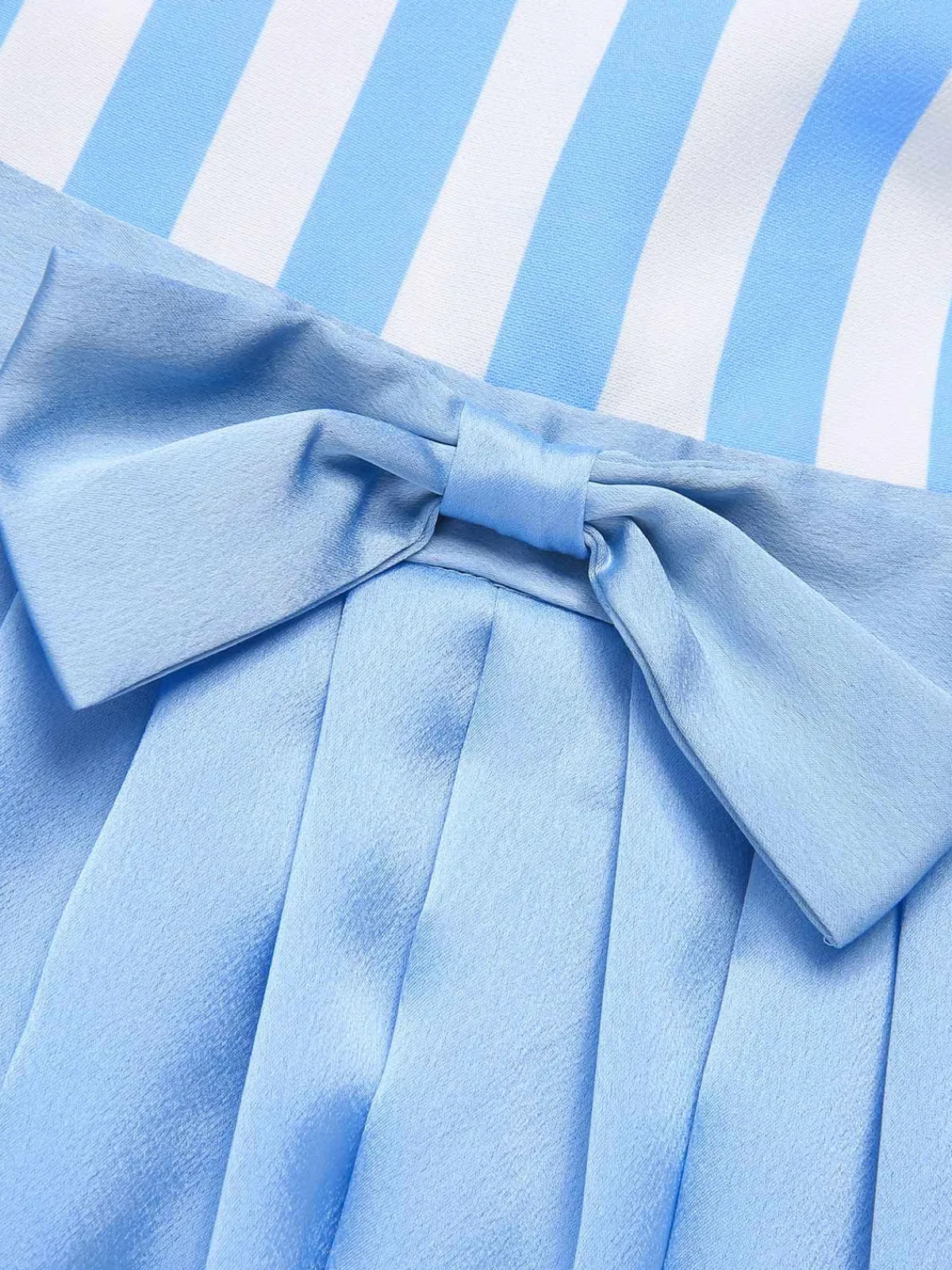 Online Retro Stage 1940s Boat Neck Stripes Bow Dress Blue