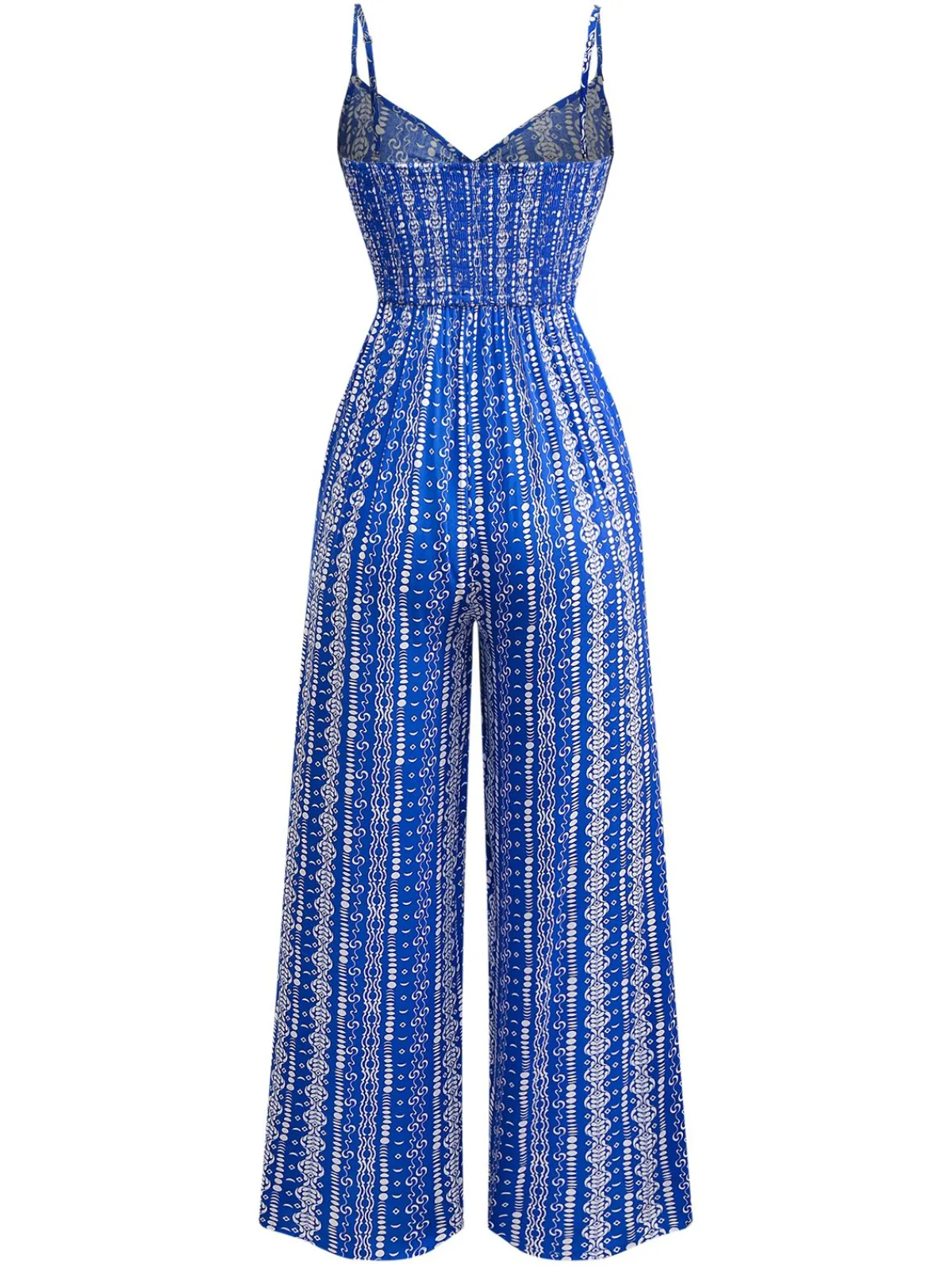Fashion Retro Stage 1970s Boho Style Suspender Jumpsuit Blue