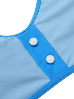 Sale Retro Stage 1950s Button Patchwork Swimsuit Blue