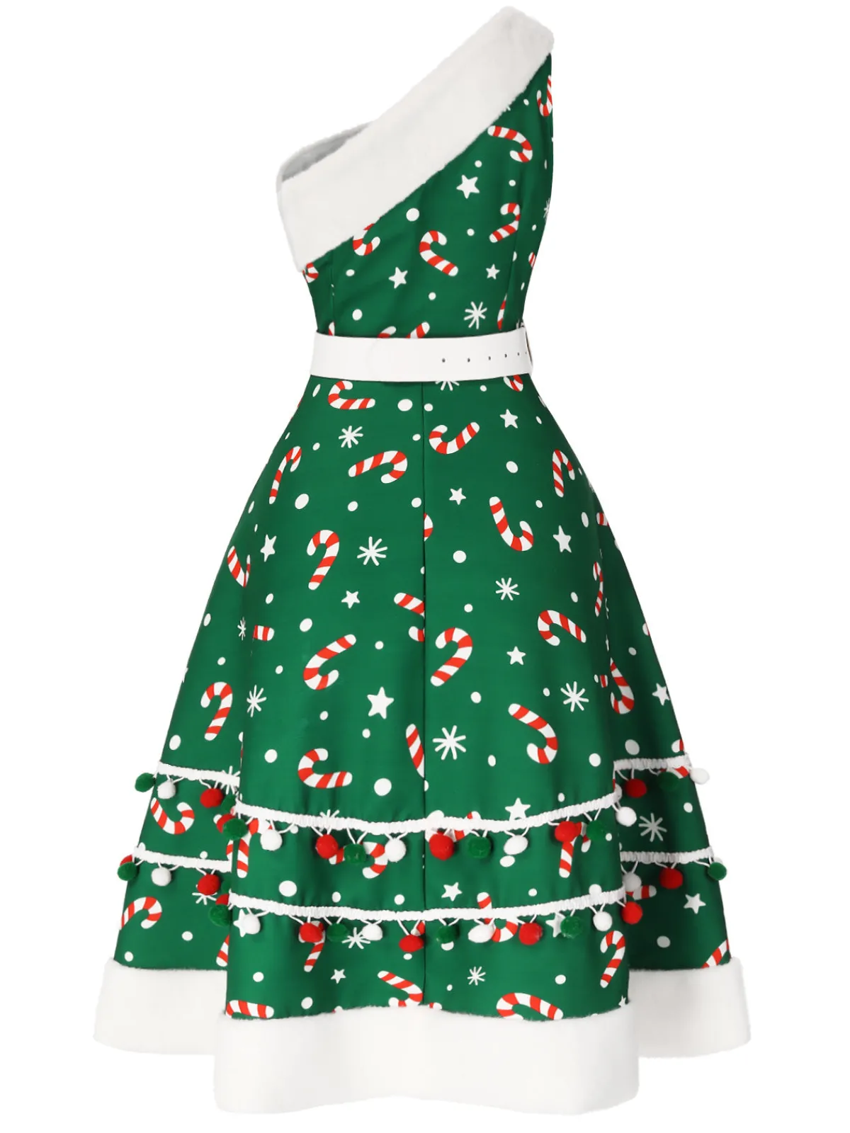 Best Retro Stage Blue 1950s Candy Cane One-Shoulder Dress