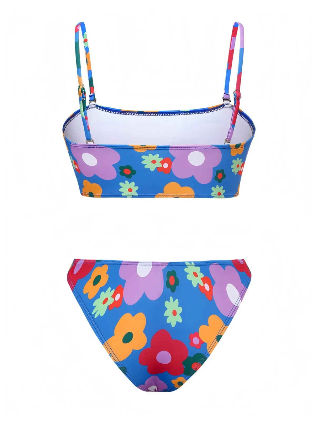 Outlet Retro Stage 1960s Cartoon Floral Spaghetti Straps Swimsuit Blue