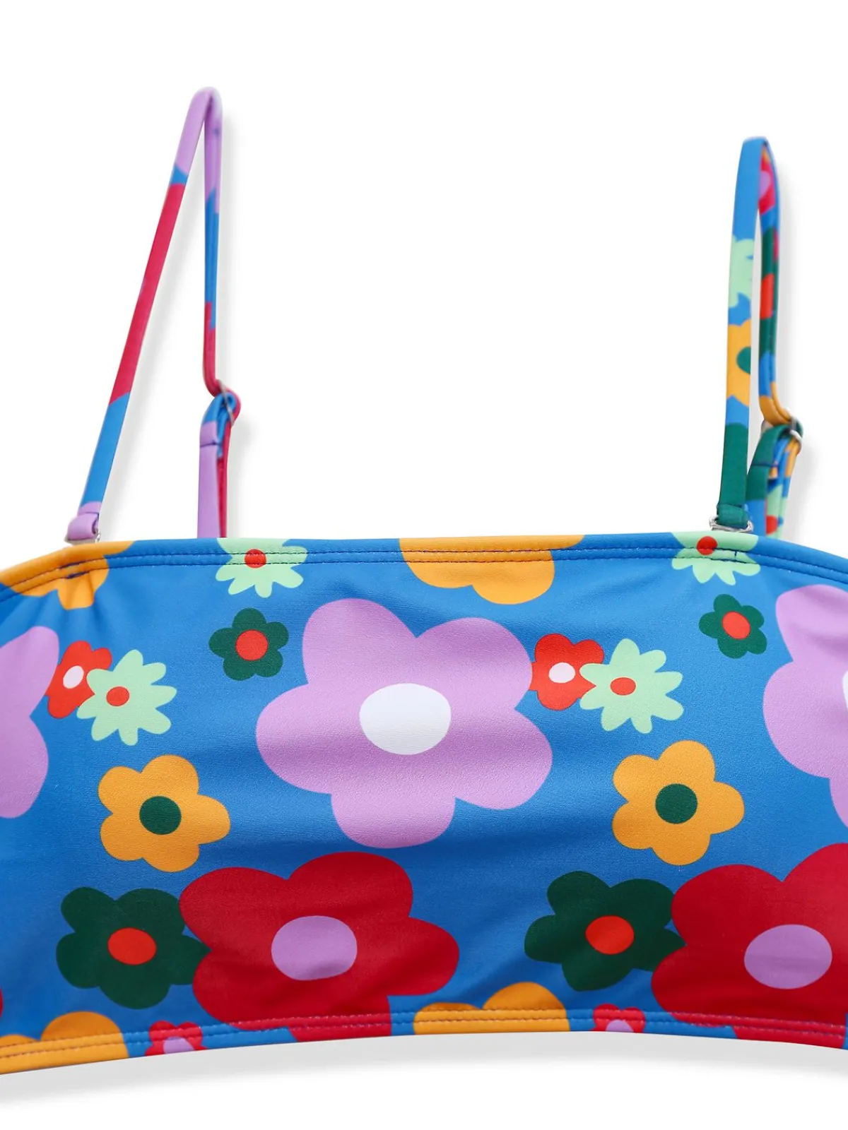 Outlet Retro Stage 1960s Cartoon Floral Spaghetti Straps Swimsuit Blue