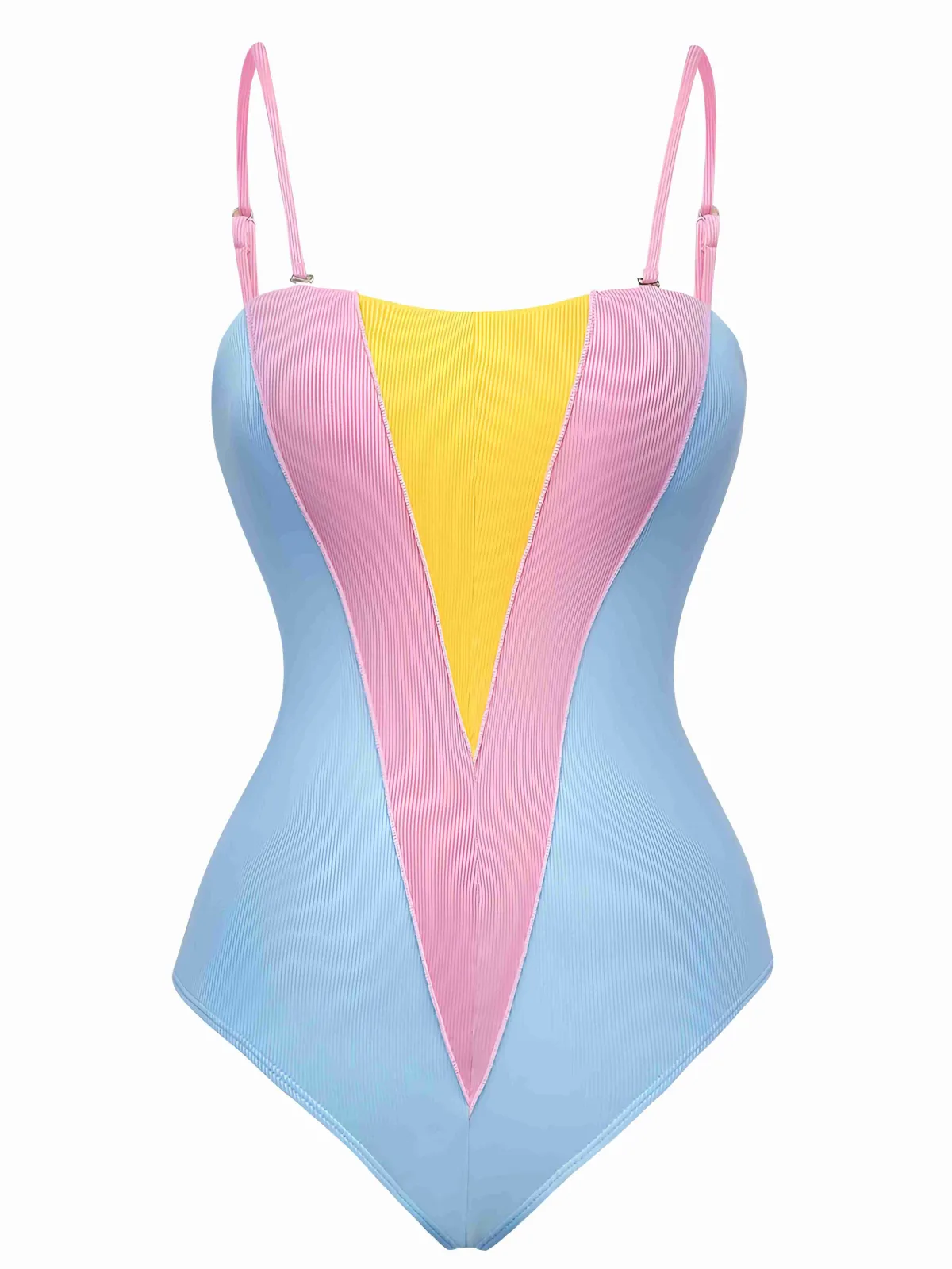 Online Retro Stage 1930s Contrast Spaghetti Straps One-Piece Swimsuit Blue