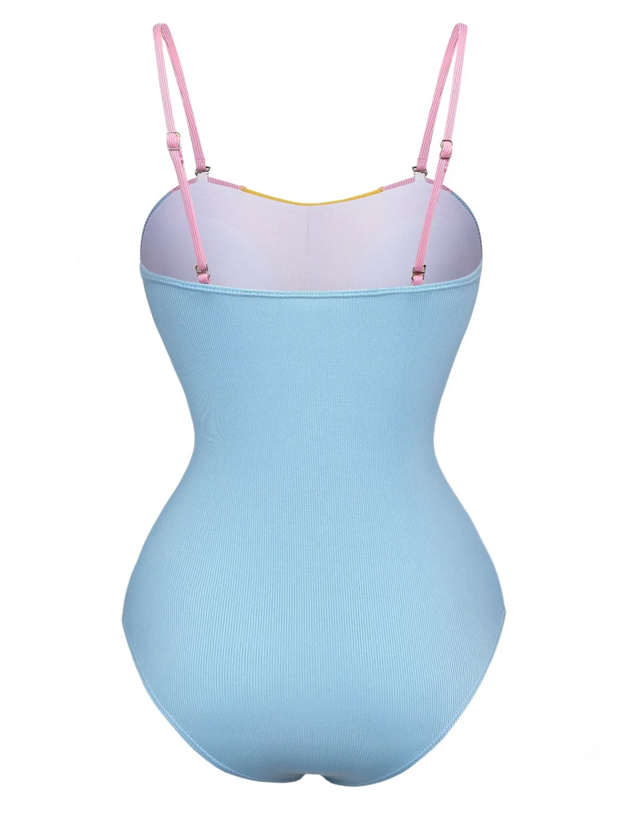Online Retro Stage 1930s Contrast Spaghetti Straps One-Piece Swimsuit Blue