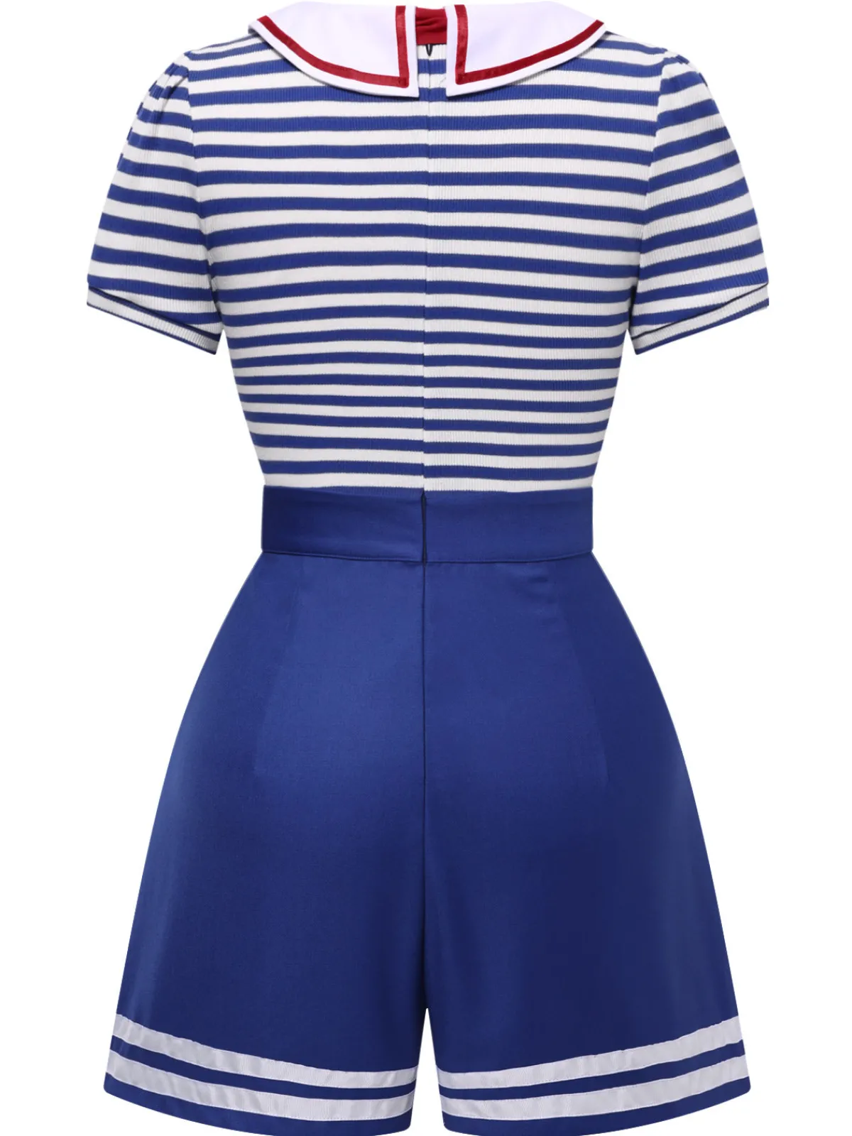 Fashion Retro Stage 1950s Cotton Cravat Nautical Stripe Romper Blue