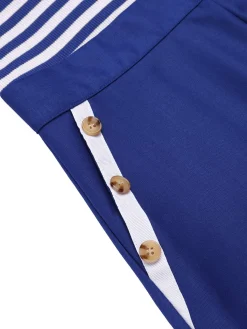Fashion Retro Stage 1950s Cotton Cravat Nautical Stripe Romper Blue
