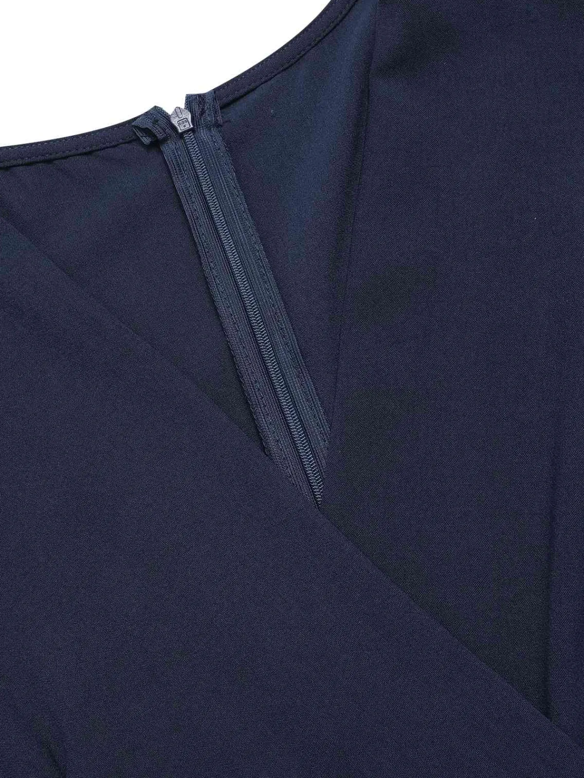 Sale Retro Stage Blue 1960s Curve Stripes Sheer Patchwork Jumpsuit Dark Blue