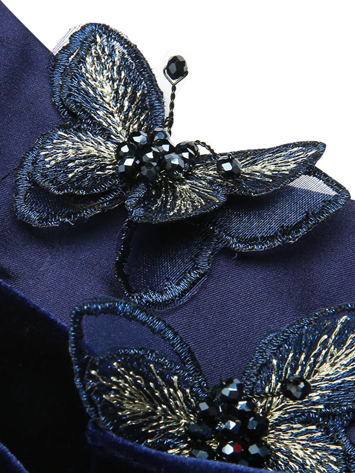 Hot Retro Stage Blue 1960s 3D Butterfly Velvet Pencil Dress Navy Blue