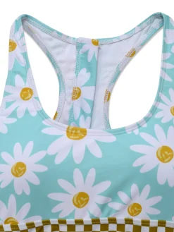 Discount Retro Stage 1960s Daisy Print Check Tankini Set Blue