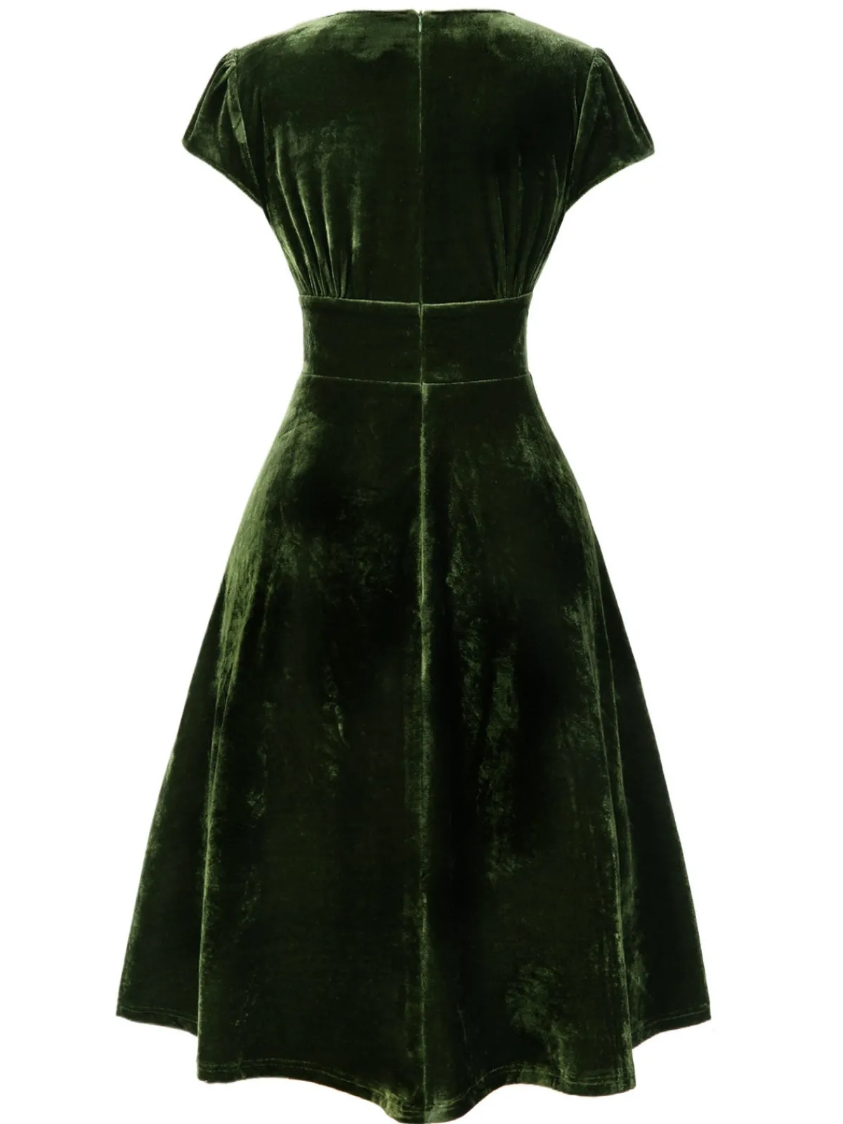 Sale Retro Stage Blue 1940s Deep V-Neck Pearl Velvet Dress