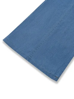 Sale Retro Stage Blue 1970s Denim Puff Sleeve Cut-out Jumpsuit Light Blue