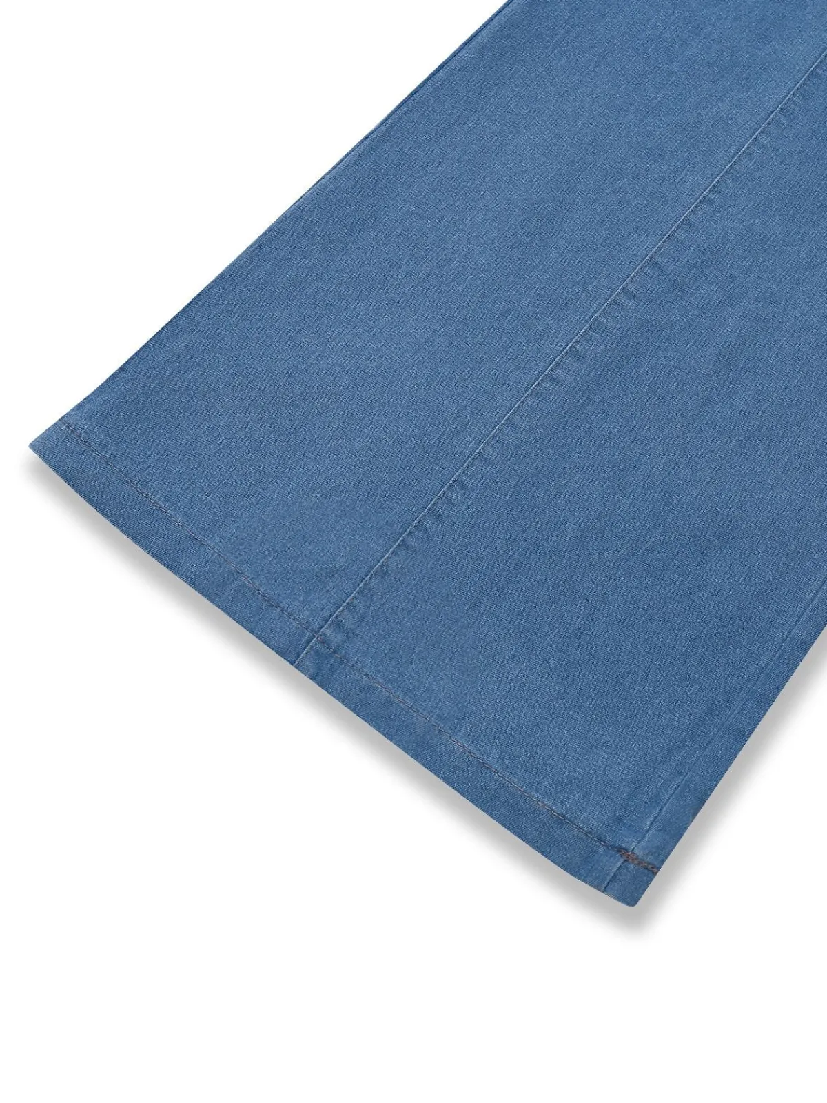 Sale Retro Stage Blue 1970s Denim Puff Sleeve Cut-out Jumpsuit Light Blue