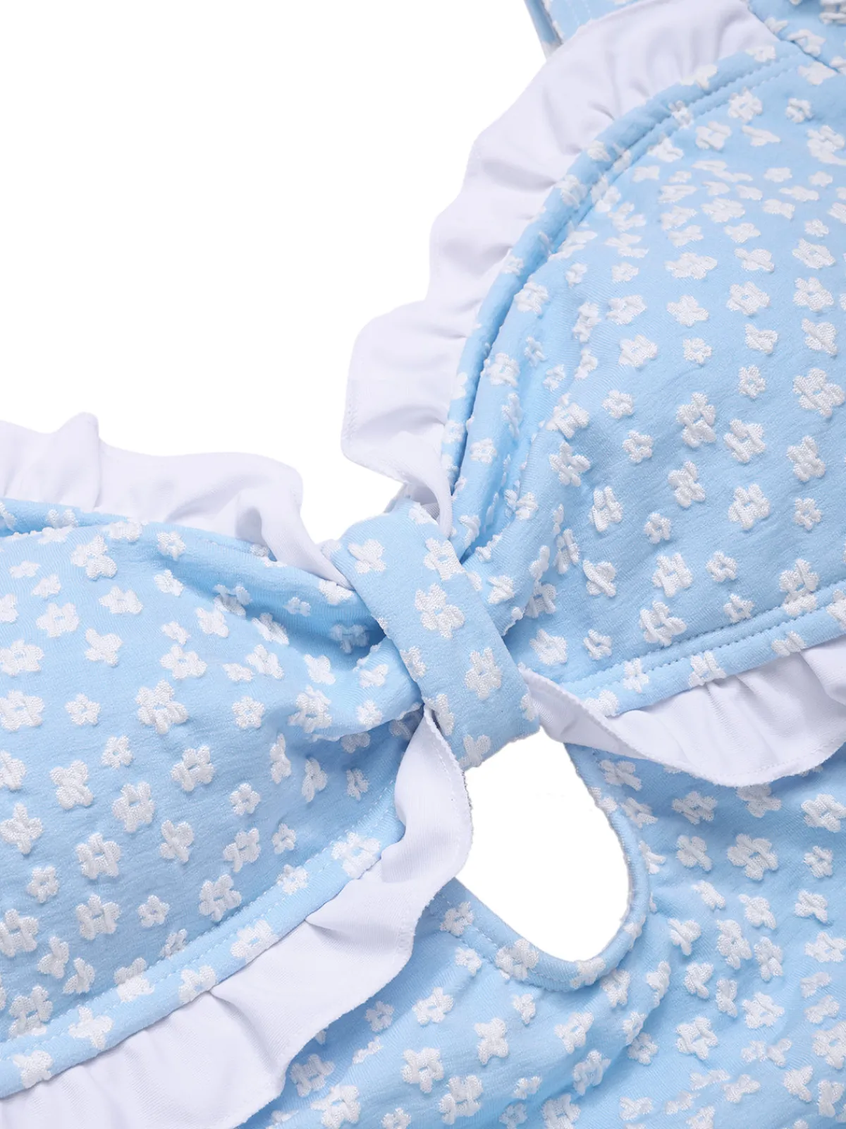 Hot Retro Stage 1940s Ditsy Floral Ruffles One-Piece Swimsuit Blue