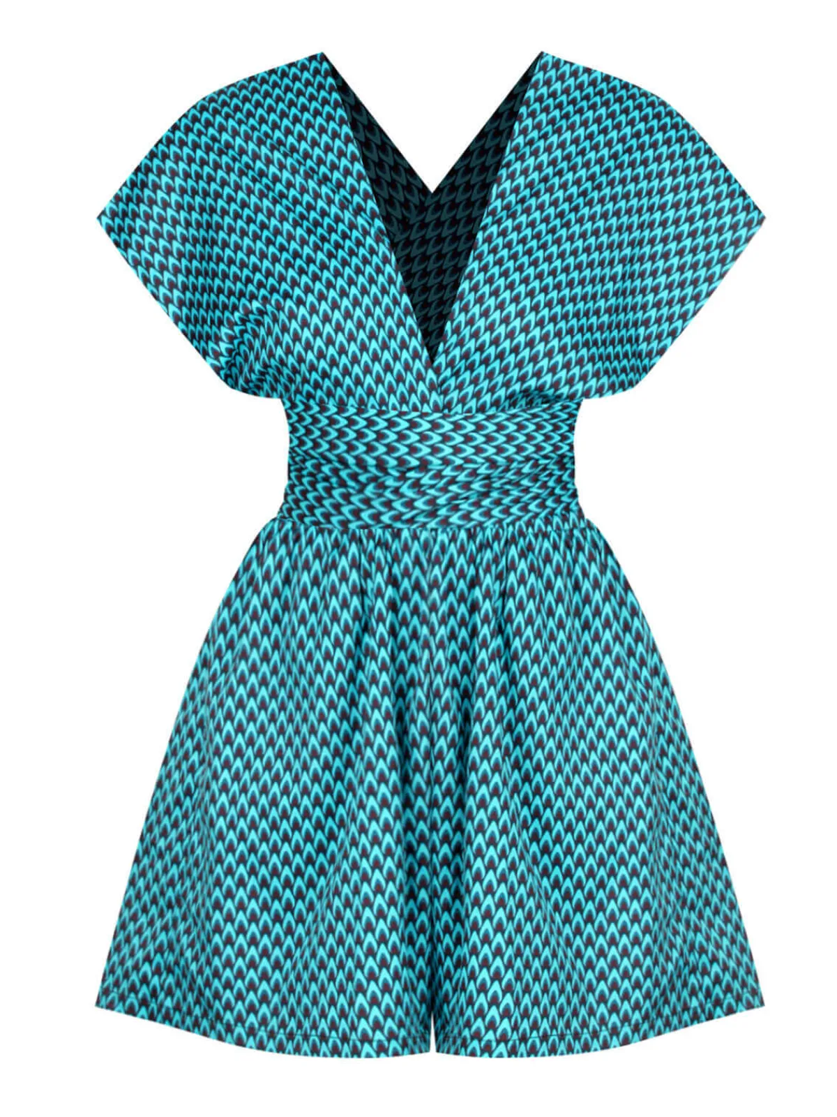 Online Retro Stage 1950s Fishback Multi-wear Cap Sleeve Romper Blue