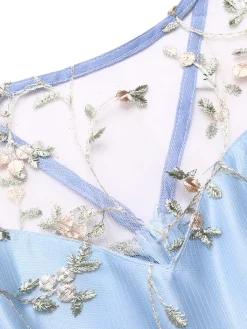 Discount Retro Stage Blue 1950s Floral Embroidery Lace Dress Light Blue