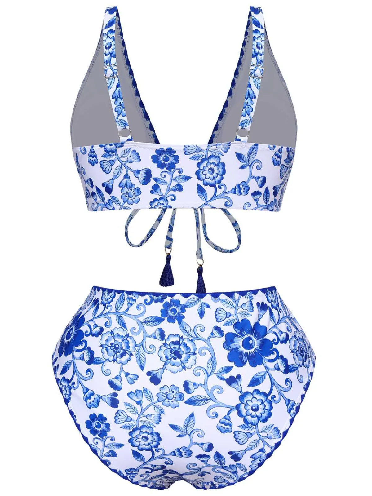 Sale Retro Stage 1970s Floral High-Waist Swimsuit Blue