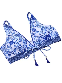 Sale Retro Stage 1970s Floral High-Waist Swimsuit Blue