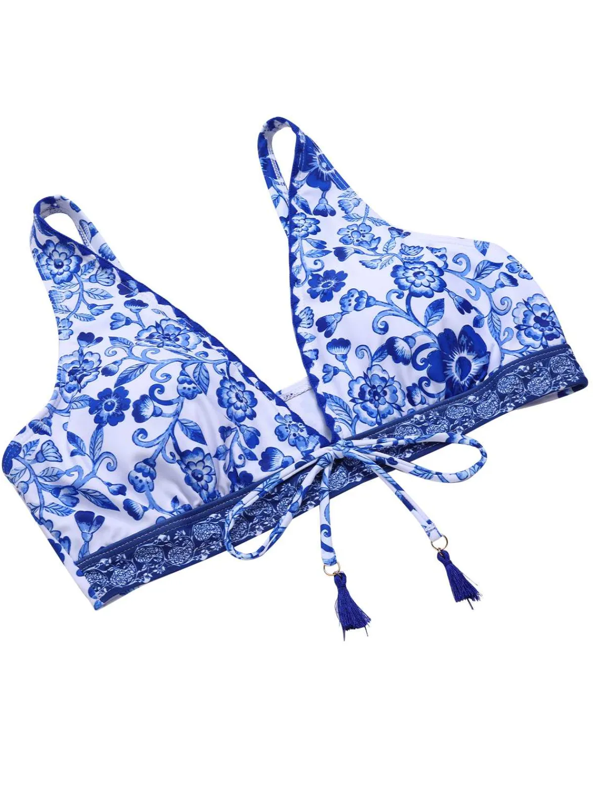 Sale Retro Stage 1970s Floral High-Waist Swimsuit Blue