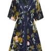 Discount Retro Stage Blue 1950s Floral Hollow Cover-Up