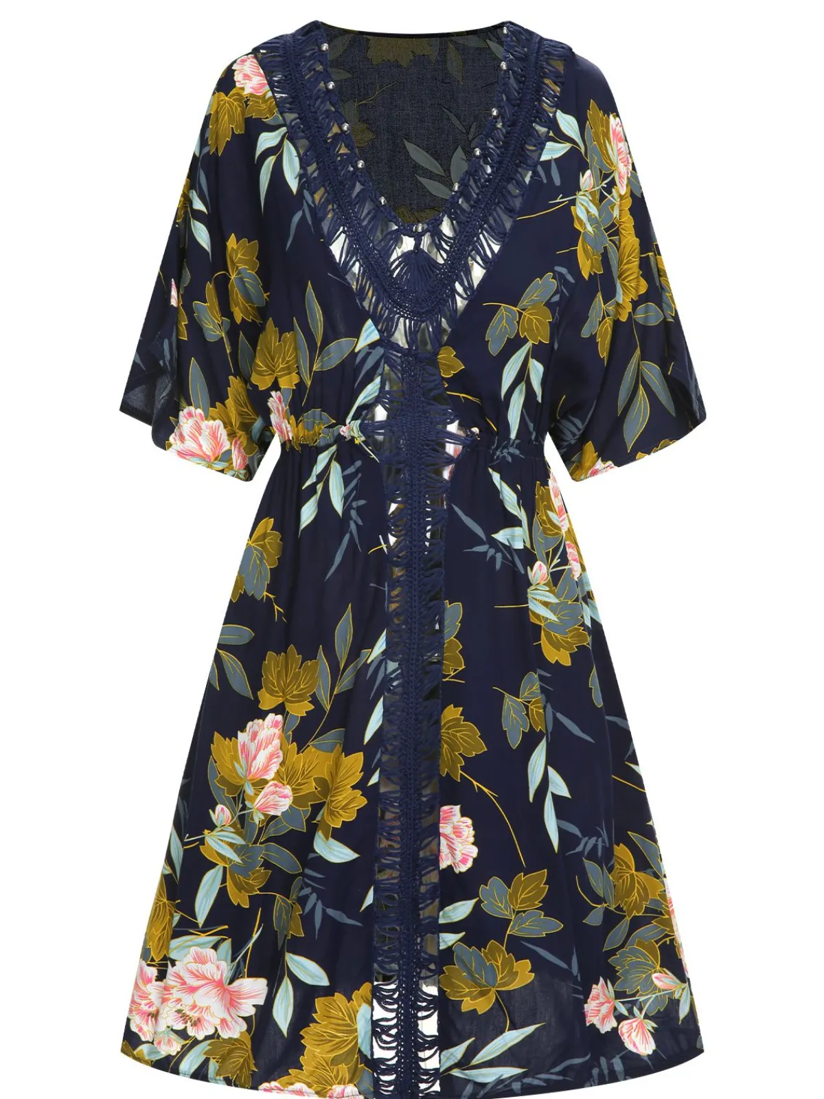Discount Retro Stage Blue 1950s Floral Hollow Cover-Up