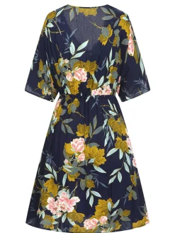 Discount Retro Stage Blue 1950s Floral Hollow Cover-Up
