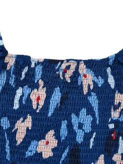 Outlet Retro Stage 1940s Floral Puff Sleeves Off-Shoulder Dress Blue