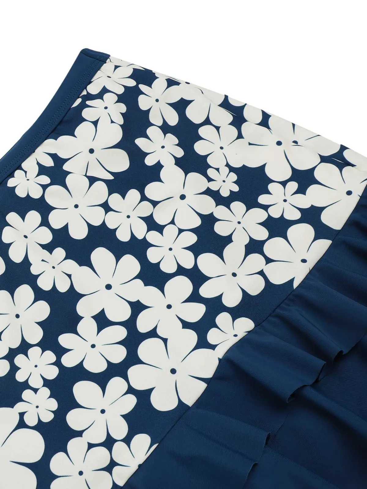 Best Retro Stage Blue 1940s Floral Ruffles Halter Swimsuit Navy Blue