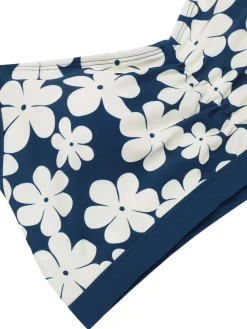 Best Retro Stage Blue 1940s Floral Ruffles Halter Swimsuit Navy Blue