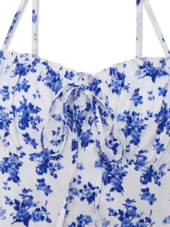 Outlet Retro Stage 1950s Floral Spaghetti Strap Dress Blue