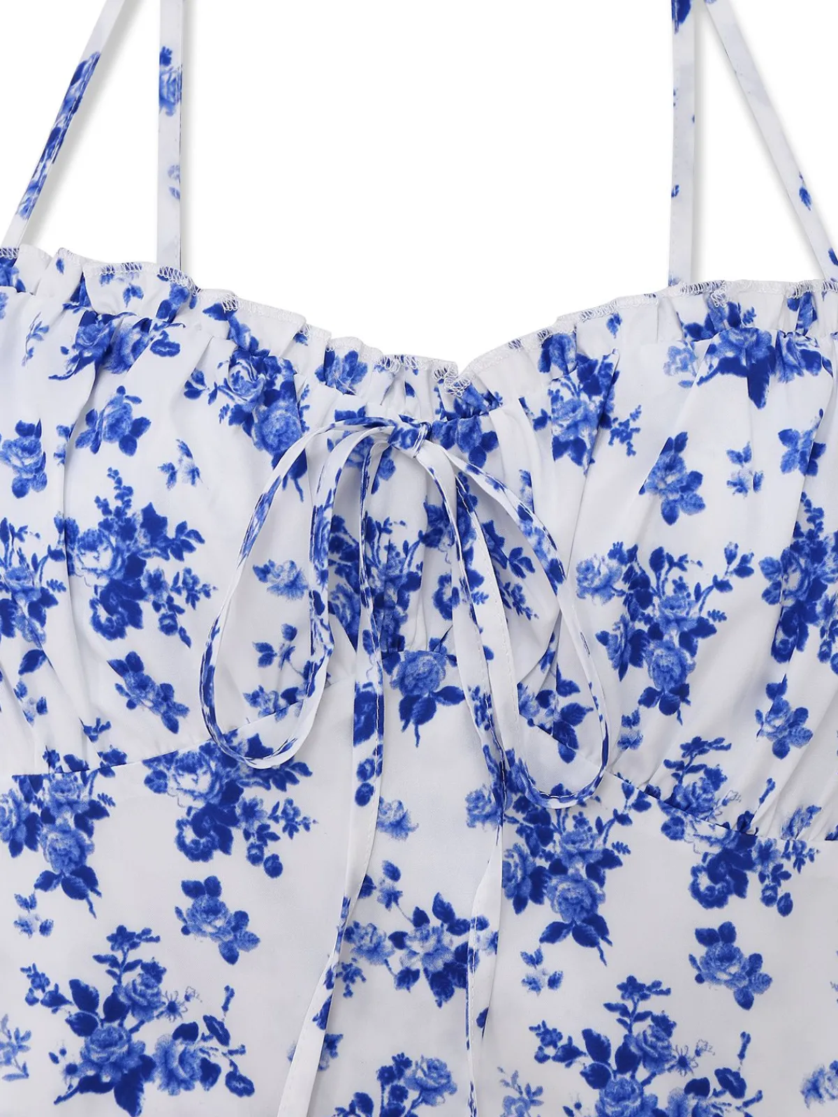 Outlet Retro Stage 1950s Floral Spaghetti Strap Dress Blue