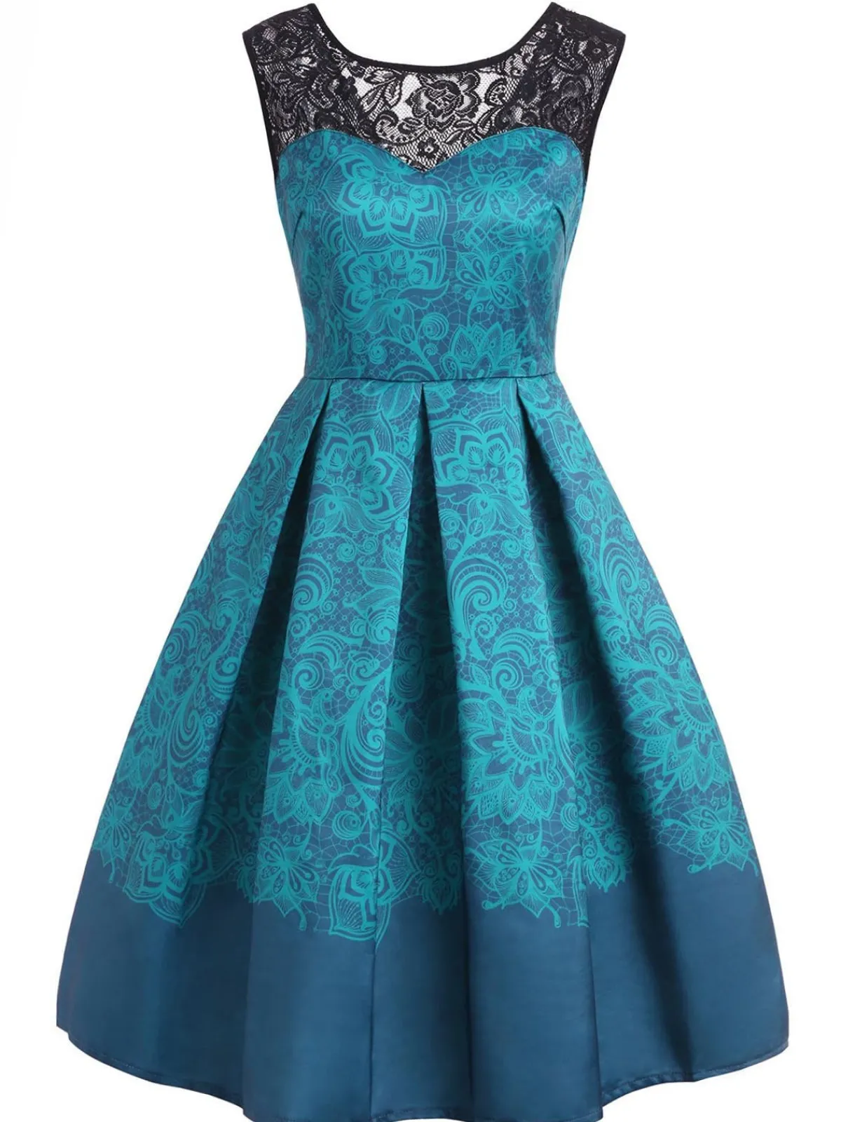 Online Retro Stage 1950s Floral Sweetheart Swing Dress Blue