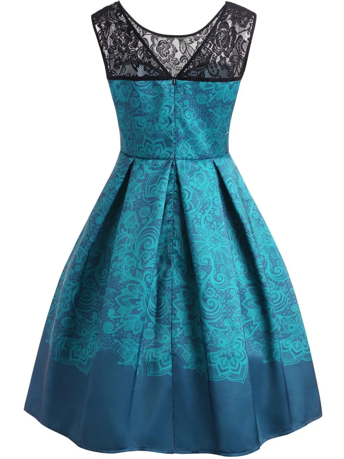 Online Retro Stage 1950s Floral Sweetheart Swing Dress Blue