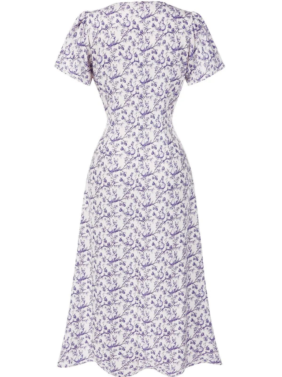 Clearance Retro Stage Blue 1940s Floral V-Neck Added Button Dress