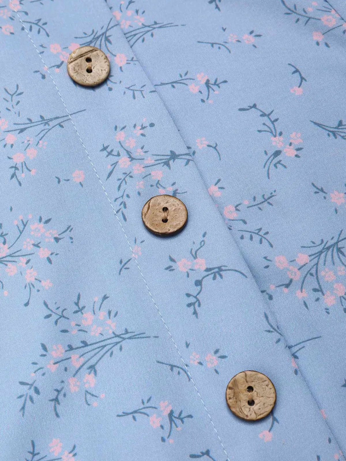 Clearance Retro Stage Blue 1940s Floral V-Neck Added Button Dress