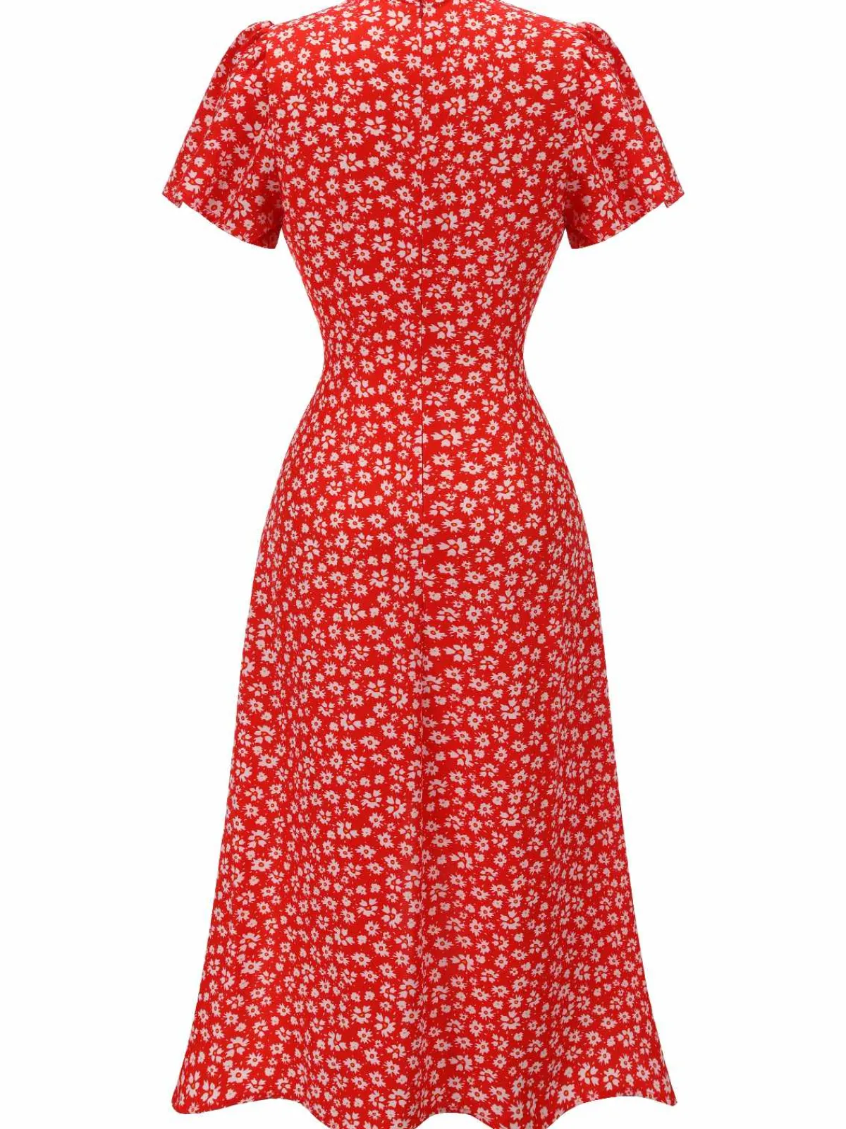 Clearance Retro Stage Blue 1940s Floral V-Neck Added Button Dress