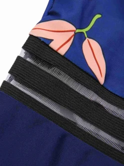 Online Retro Stage 1970s Flowers Patchwork One-Piece Swimsuit Blue