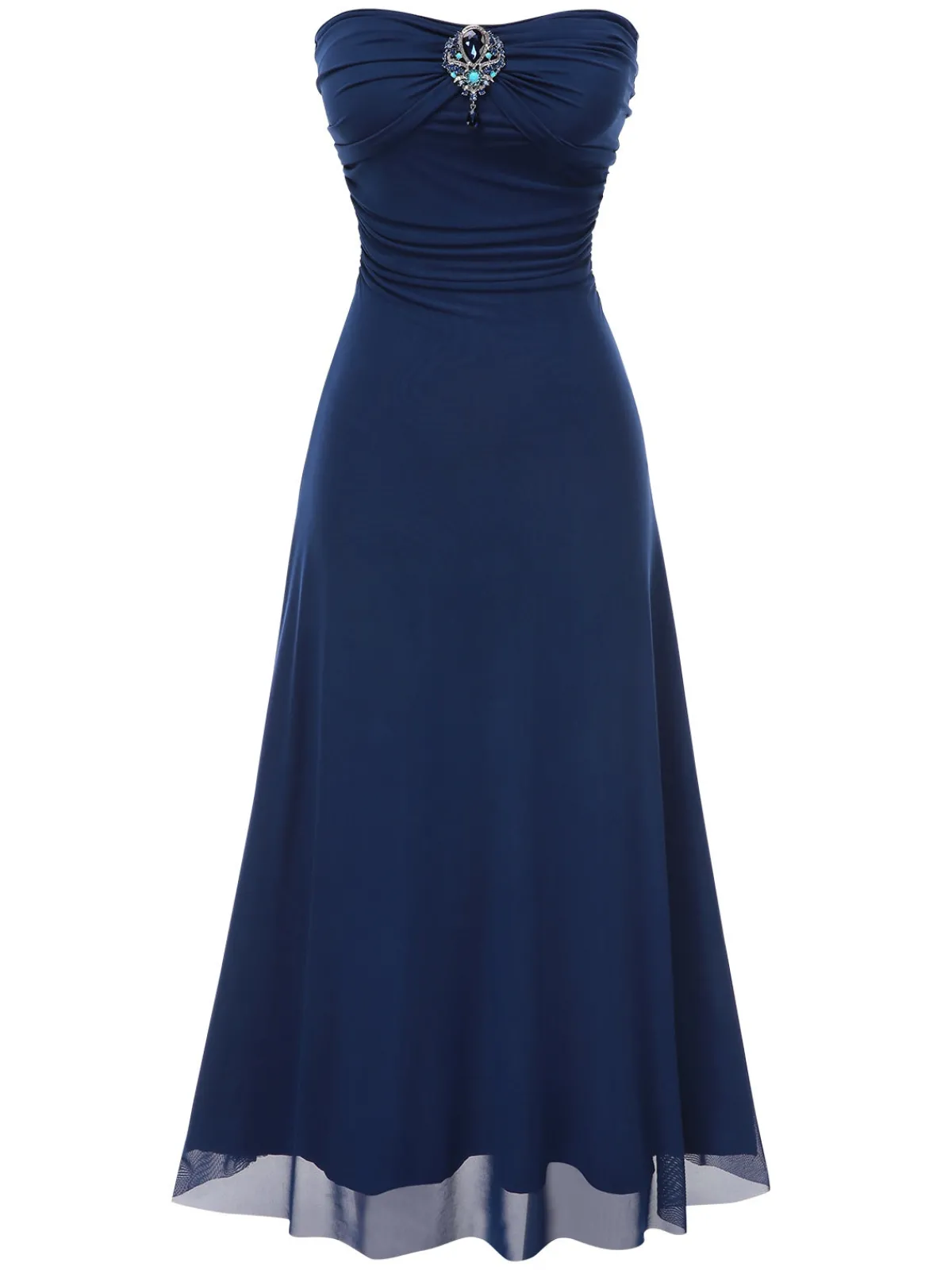 Outlet Retro Stage 1930s Gemstone Mesh Bandeau Dress With Scarf Blue