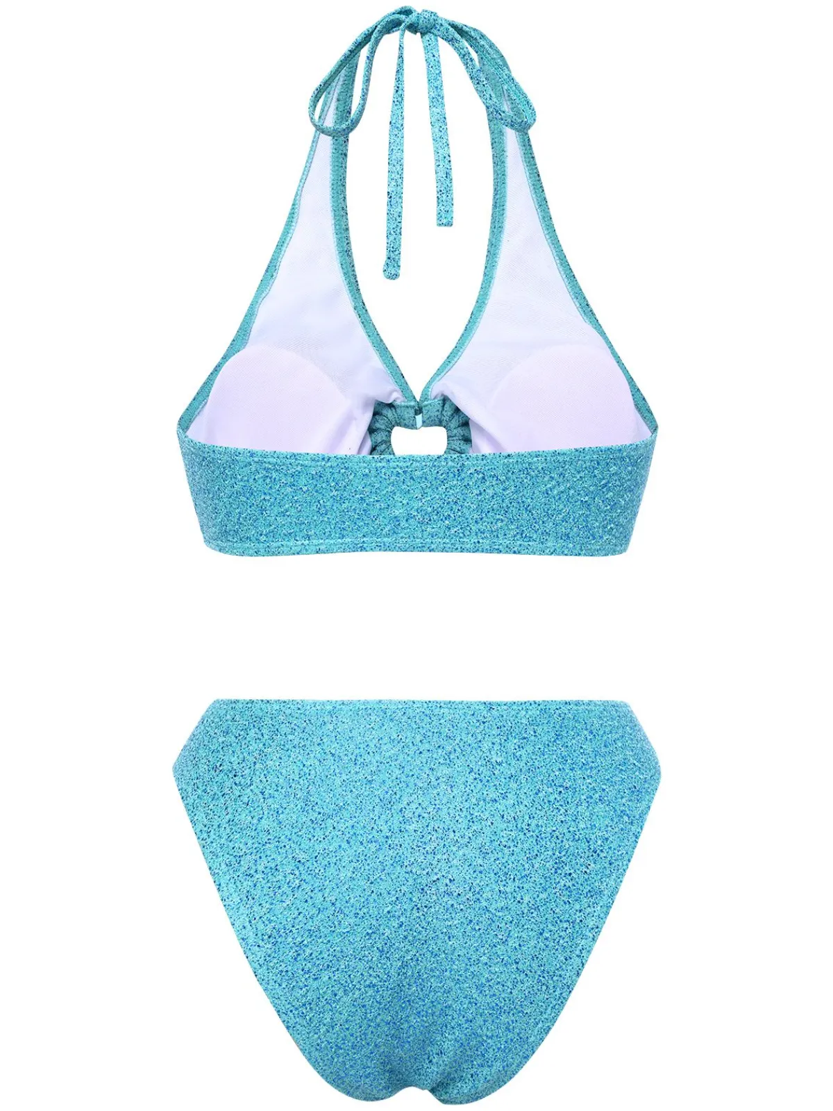Fashion Retro Stage 1970s Glitter Heart Hollow Bikini Set Blue