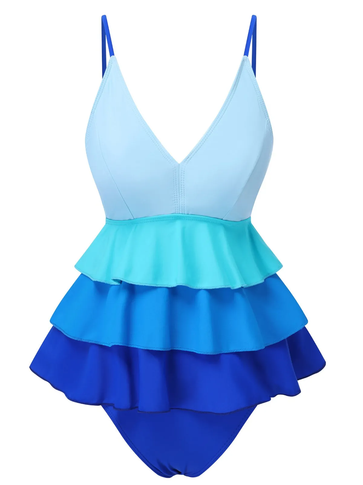 Outlet Retro Stage 1940s Gradient Layered Flare Hem Swimsuit Blue